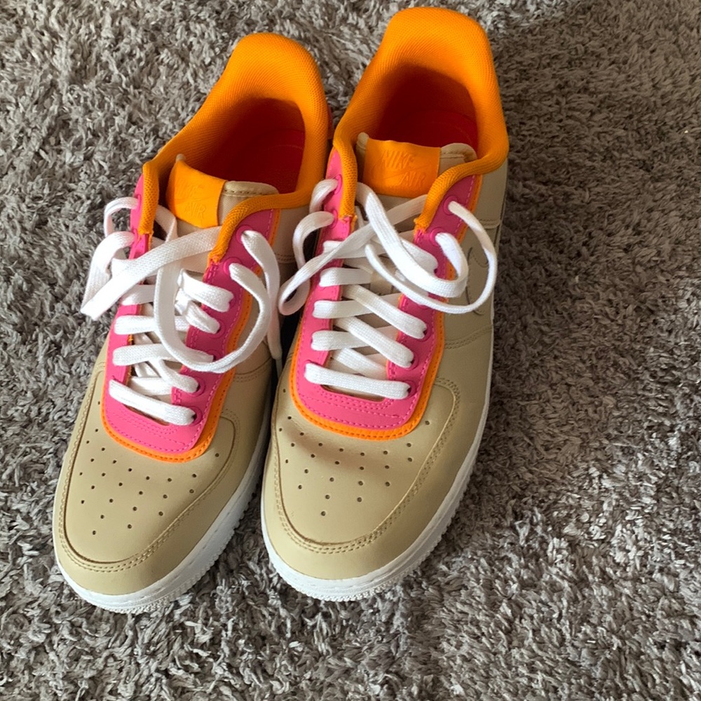 Nike Air Force 1 lows double layered pink orange and tan